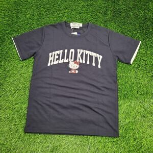 Sanrio Hello-Kitty Shirt Womens M/L 20x26 Black White Arch Spellout
